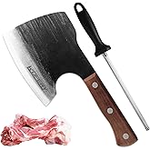 KOFERY Heavy-Duty Bone Chopper Knife - Handmade 5mm Thick High Carbon Steel Meat Cleaver with Axe Blade for Kitchen and Outdoor BBQ (Black)