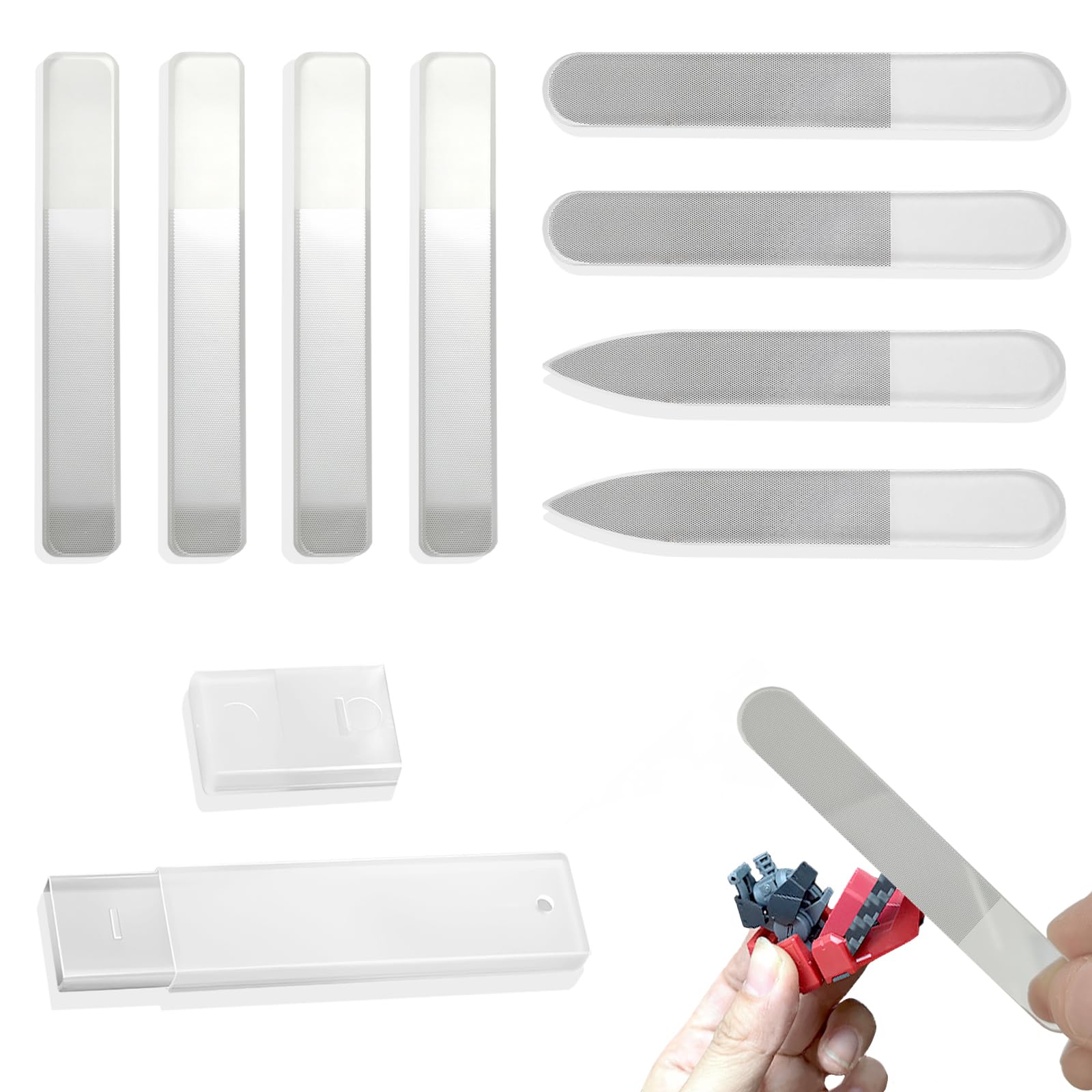 YYMT 8 Pcs Hobby Model Polishing Tools, Reusable Glass Polishing File with Storage Case, Rinseable Nanoscale Glass Mirror Grinding Tools for Plastic Gundam Models, Wood, Resin-Base Parts