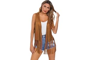 Verdusa Women's Tassel Sleeveless Vest 70s Hippie Faux Suede Fringe Jacket Cardigan