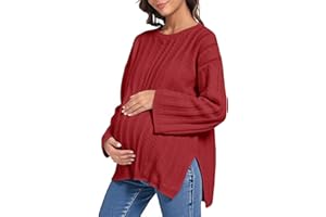Saodimallsu Womens Maternity Sweater Tops Casual Cable Knit Crewneck Long Sleeve Split Fall Pullover Pregnancy Clothes