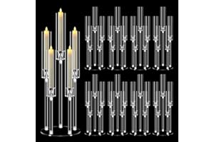 8 Set 5 Arm Acrylic Candelabra Centerpiece, Mjkeomo 27'' Tall Clear Candle Holder for Table, Wedding, Christmas, Fireplace Mantel Decor, Fits 0.82" LED Candles