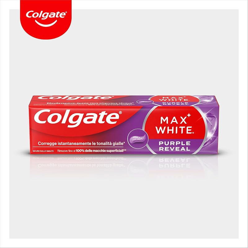 Dentifricio Sbiancante Max White Purple Reveal 4 Confezioni da 75 ml I Per Denti Bianchi I Sicuro Per Lo Smalto I Contiene Fluoro I Sbiancamento denti I Bianco naturale