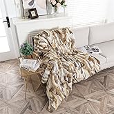 Real Fur Blanket Throw for Couch Tan Fur Throw Blanket Fuzzy Fluffy Super Soft Furry Plush Decorative Comfy Shag Thick Sherpa Shaggy Throws and Blankets for Sofa, Bed, 47x71 inches