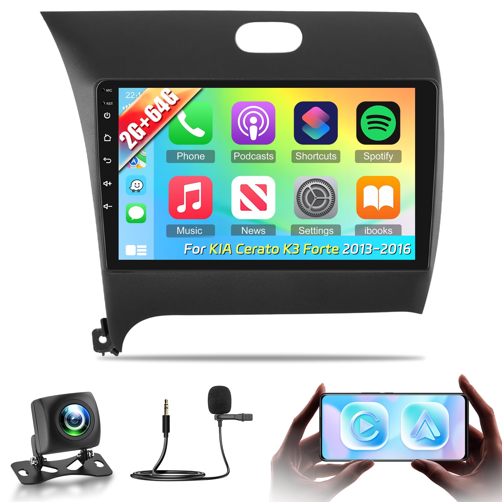 Photo 1 of [2+64G] Android 13 Car Radio for KIA Cerato K3 Forte 2013-2016 - Wireless Carplay and Android Auto - 9 Inch Touch Screen Car Stereo - Multiple UI/GPS Navigation/WiFi/SWC + AHD Backup Camera