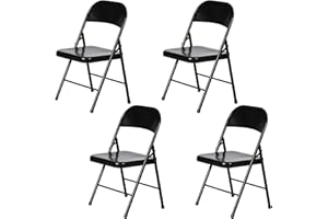 Plastic Development Group Indoor/Outdoor Metal Steel Folding Fold Up Party Chair, Black (4 Pack)