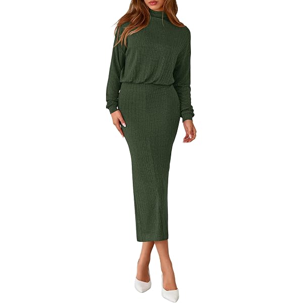 PRETTYGARDEN Sweater Dresses for Women 2026 Fall Bell Long Sleeve Crew Neck  Bodycon Maxi Dress Winter Ribbed Knit Outfits (Army Green,Small) at Amazon  Women's Clothing store