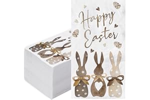 GENERIC AnyDesign 100 Pack Happy Easter Napkins Bunny Print Paper Guest Napkins Easter Rabbit Decorative Hand Dinner Napkin Spring Disposable Beverage Napkin for Party Tableware Supplies, 13 x 15.7 Inch