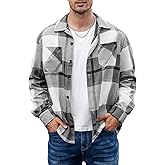LIFROWI Mens Fannel Shirts Long Sleeve Casual Button Down Plaid Shirt Cotton Lightweight Shirts Jacket with Pockets