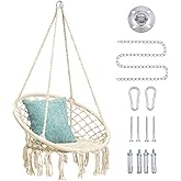 Mertonzo Hammock Swing Chair for 2-5 Years Old Kids,Handmade Knitted Macrame Hanging Swing Chair for Indoor,Bedroom,Yard,Garden- 230 Pound Capacity Off-White- with Suspension Kit