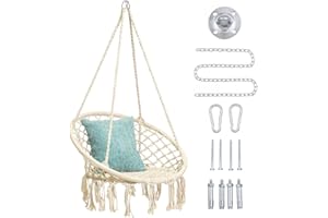 Mertonzo Hammock Swing Chair for 2-5 Years Old Kids,Handmade Knitted Macrame Hanging Swing Chair for Indoor,Bedroom,Yard,Garden- 230 Pound Capacity Off-White- with Suspension Kit