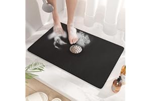 HITSLAM Shower Mat with Center Drain Hole, 24 x 16 Inch Non Slip Bath Mat for Textured Tub, Soft Loofah-Style Bathtub Mat Wit