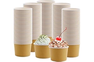 QYCX 100 Pcs Paper Cups for Ice Cream, Coffee, Soup - Disposable Hot/Cold Tableware Snack Bowl Drinking Sundae Cup Food Conta