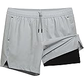 maamgic Mens Running Shorts with Compression Liner 5" Quick Dry Workout Shorts Anti-Chafe Gym Shorts 2 in 1 Athletic Shorts