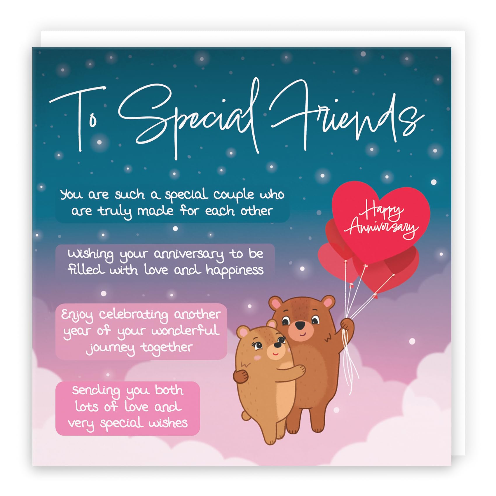 Hunts England - Special Friends Poem Anniversary Card - Starry Night - Cute Bears - Verse Anniversary Card For Friends - Cute Friends Anniversary Card - Happy Anniversary Friends Card