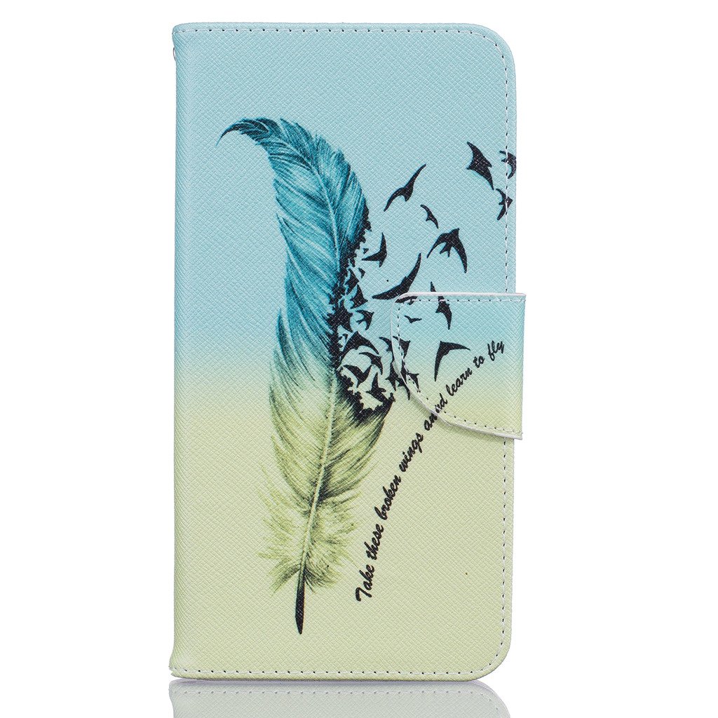 iPhone 7 8 Case [with Screen Protector],Mo-Beauty PU Leather Full Body Colorful Pattern Design Flip PU Leather Wallet Card Slot Stand Case Cover For iPhone 7/8 4.7 Inches (Feather,Multicolor)