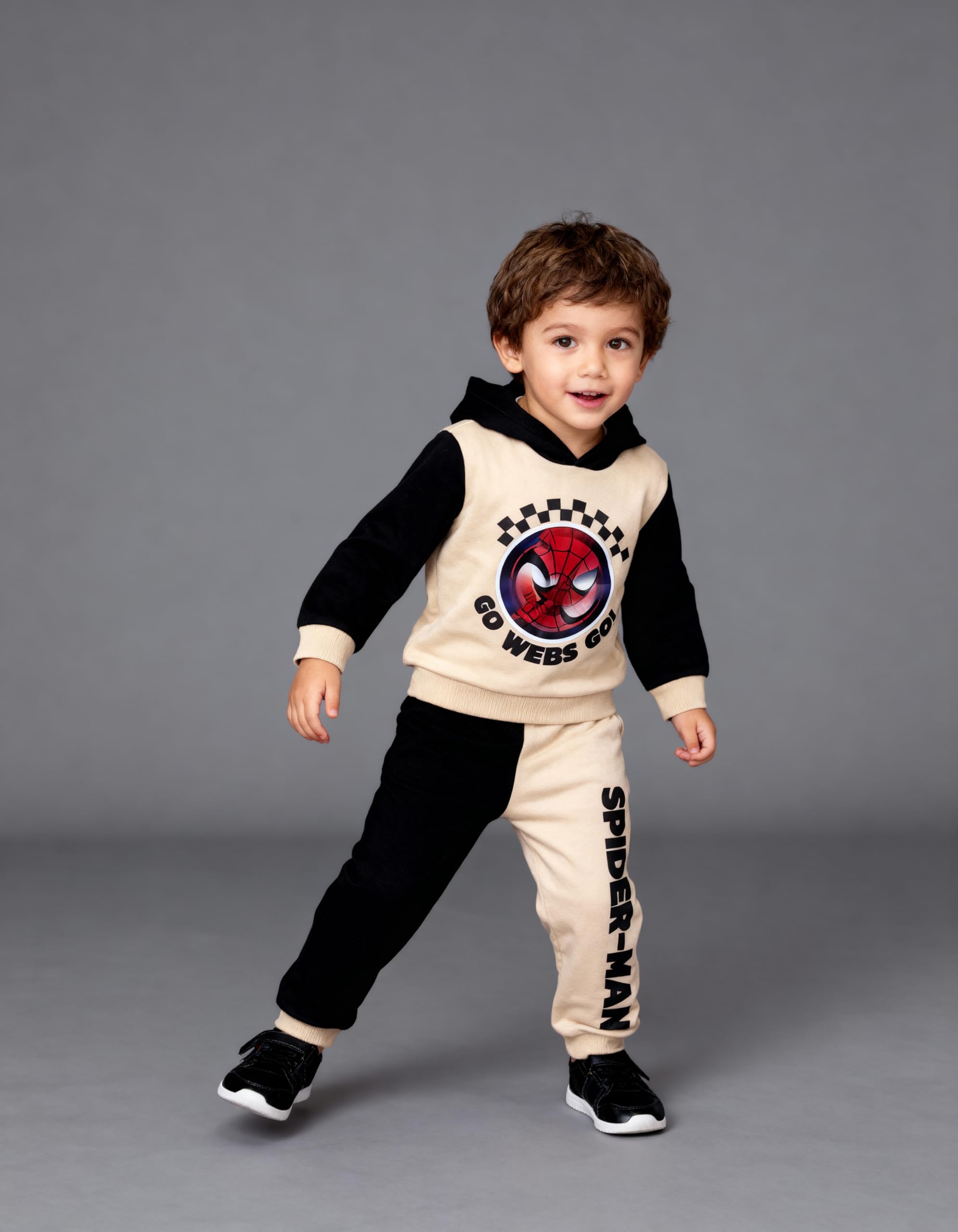 Disney Spider-Man Toddler Boys’ Outfit Set - Two Piece Hoodie Sweatshirt with Holographic Patch & Puff Ink Jogger Pants (Brown, 7)