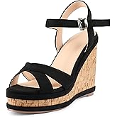 MERUMOTE Women's Fashion Platform Wedge Sandals Heeled Buckle Shoes For Summer