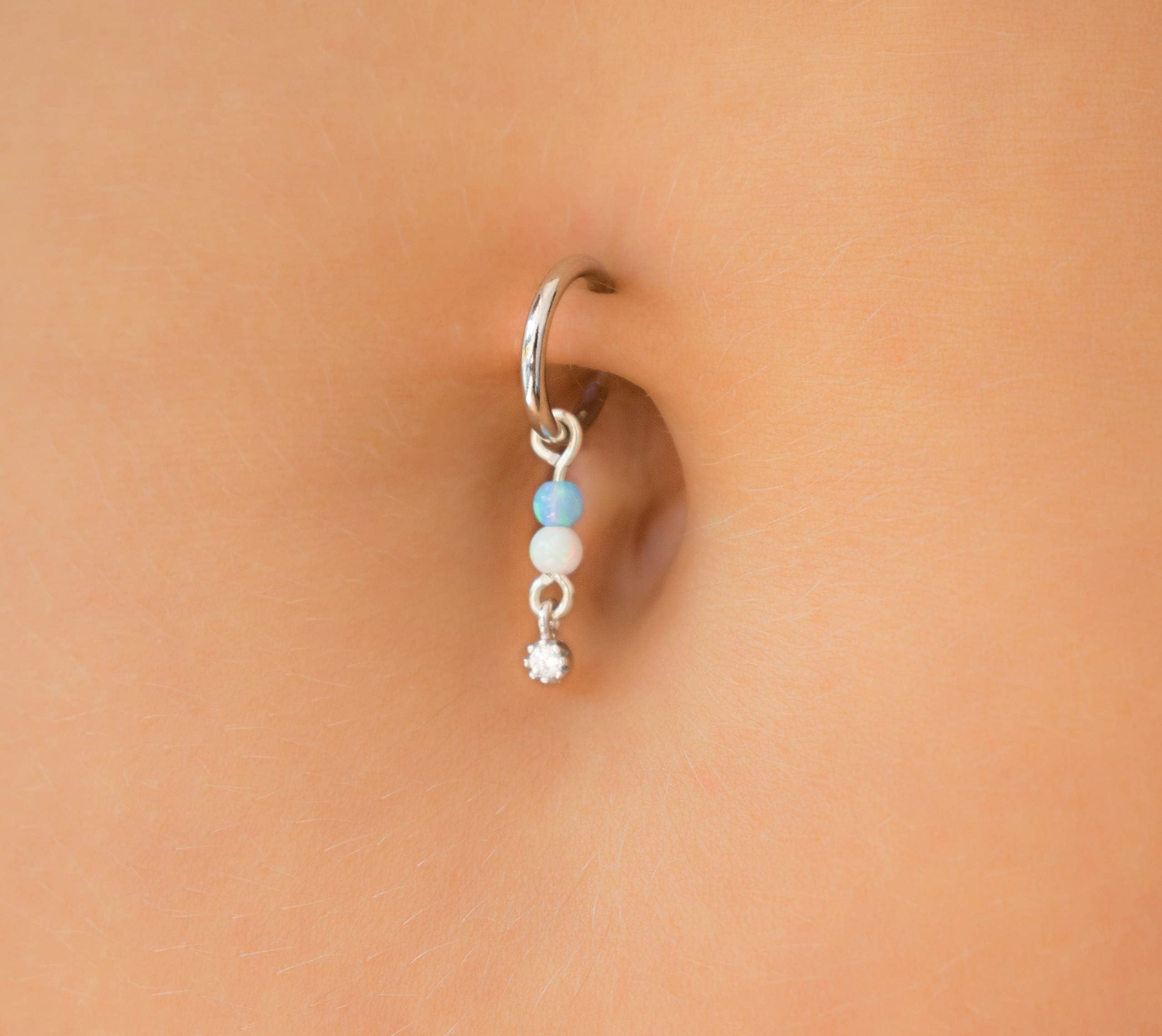 MoonliDesignsClip On Belly Ring Fake Piercing Opal CZ Dangle No Pierce Navel Hoop