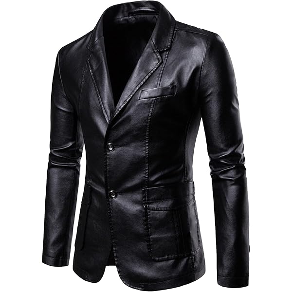 Amazon.com: QOAAIE Men's Notch Lapel Suit Leather Jacket Single