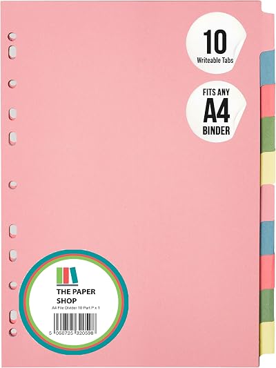 The Paper Shop File Dividers A4 10 Part Binder & Lever Arch Dividers