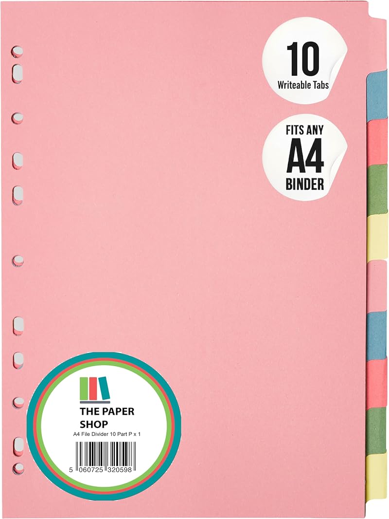 The Paper Shop File Dividers A4 10 Part Binder & Lever Arch Dividers