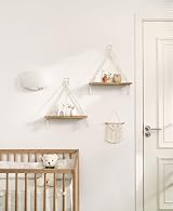 Mkono Macrame Hanging Shelves Set of 2 Rustic Wood Floating Shelves White view 5
