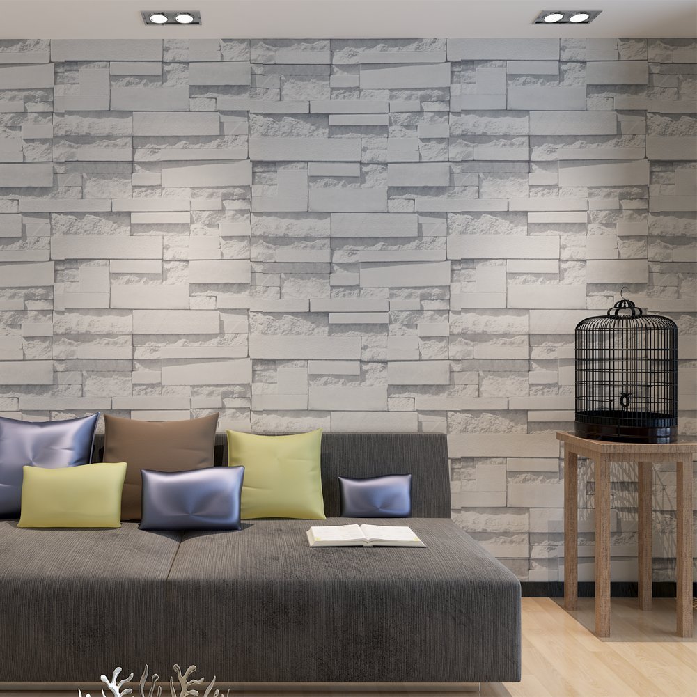 HANMERO® Brick Wallpaper Wallcovering 3d Wall Murals Brick Background Wallpaper Rolls for Living Room Bedroom Wall Decor - Gray