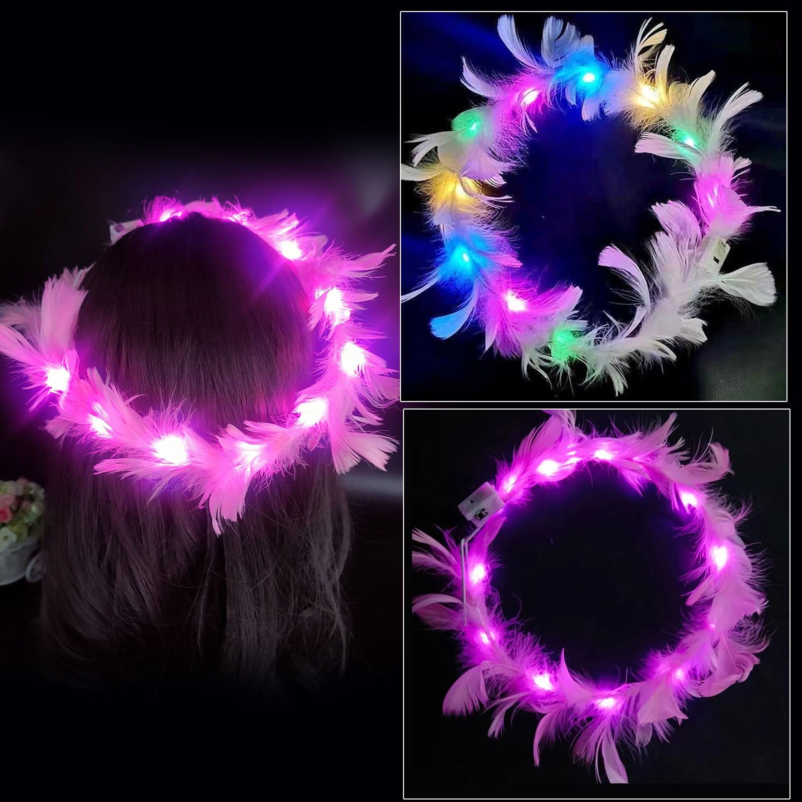 2 Pcs LED Flower Crown Headband, Lighted LED Hair Bands, LED Crown Headbands Light Up LED Flower, Headband for Christmas, Halloween, Lighted Party, Wedding Decorations