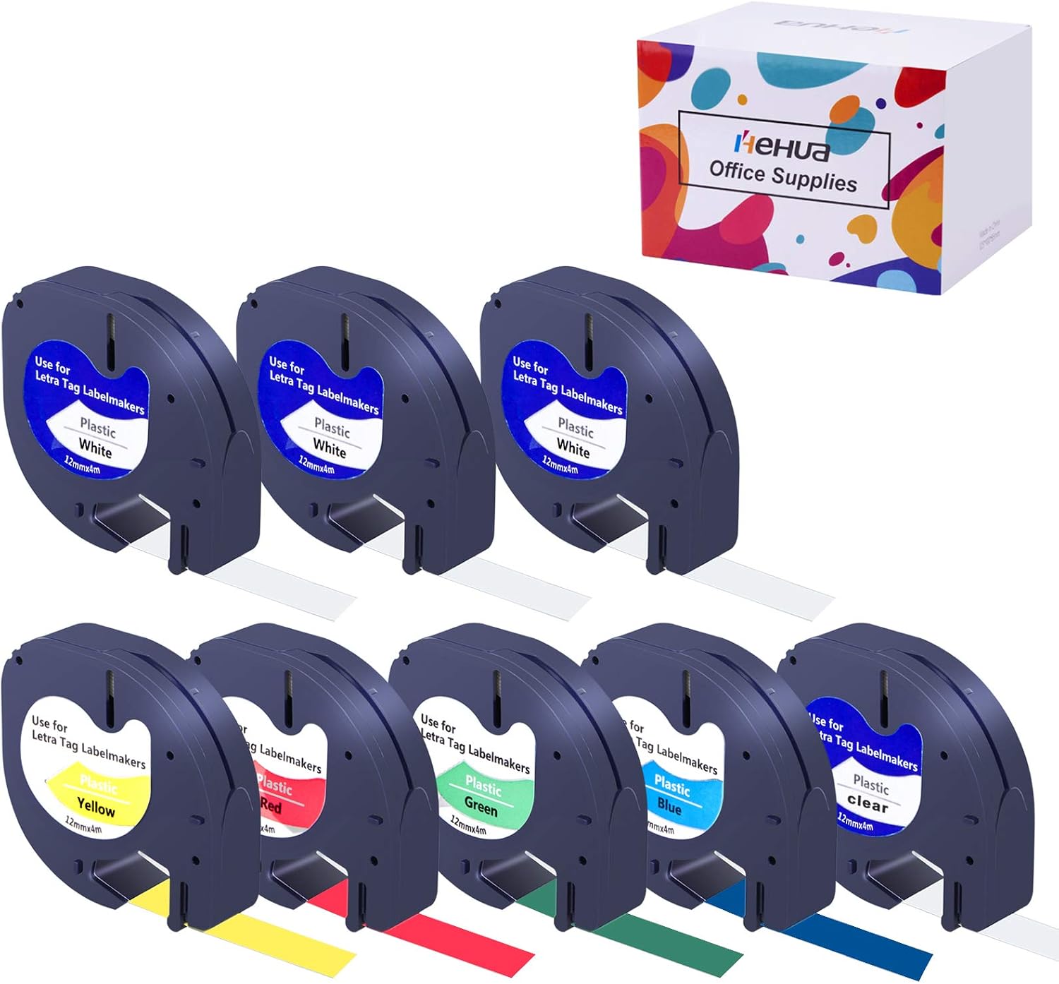 Hehua 8 Pack Replacement for Dymo Letratag Plastic Label Tape 91201 (3pack) 91202 91203 91204 91205 12267