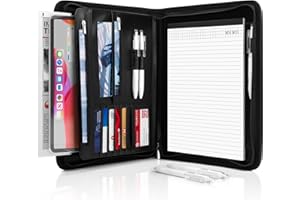 Gwybkq Padfolio Organizer Zippered Portfolio, Leather Binder with Notepad and Gel Pens, Men Women Business Folder for Resume, Document, Pad, Phone and Cards (Black)