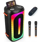 Karaoke Machine with 2 Wireless Microphones, 160W Peak Portable Bluetooth Speaker for Adults & Kids, 15Hr Playtime, Wireless PA System Speakers for Party, Beach, Camping (Black)