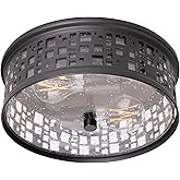 Roscoe - 2-Light Flush Mount - Black Finish - Clear Seeded Glass