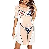 Ekouaer Women's Bikini Shirt Cover Up Short Sleeve Cute Bikini Print Cover-Up Baggy T Shirt Dress Fun Wear