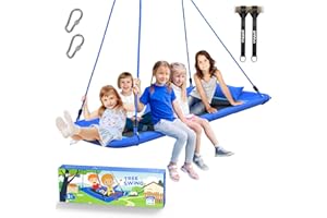 Hapfan 800lbs 60" Platform Tree Swing for Kids and Adults with Pillow, Heavy Duty Large Rectangle Swing for Kids Outdoor, Textilene Fabric, 9.8 FT Hanging Straps