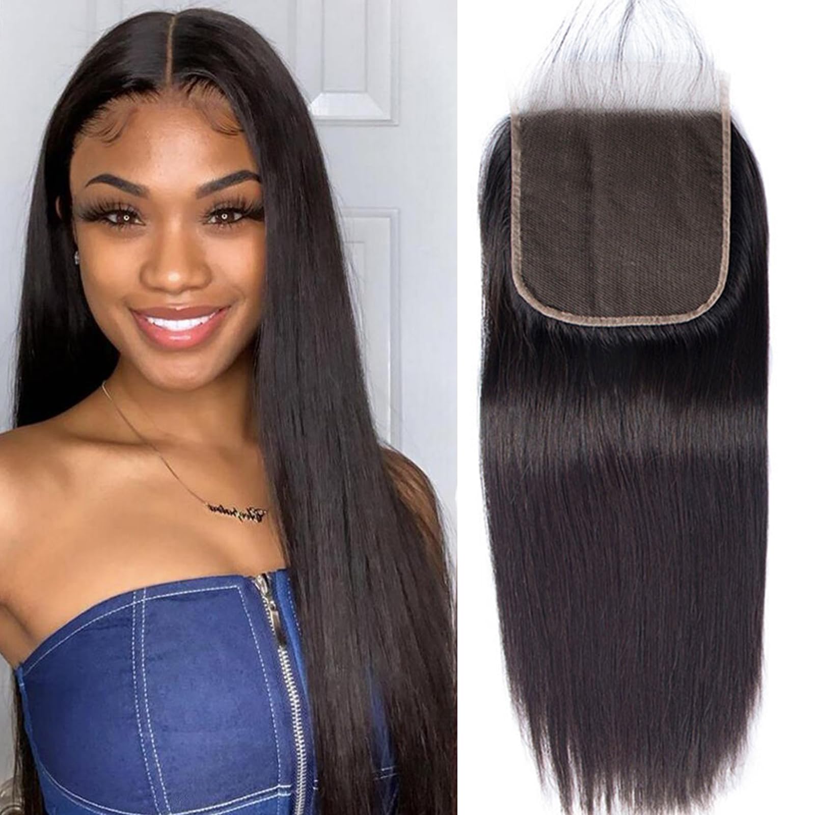 Swiss Closure 5x5 Straight Closure 5x5 Transparent LaceClosure 12A Virgin Remy Human Hair Frontal Pre Plucked With Baby Hair Natural Black Color 22inch — image 1