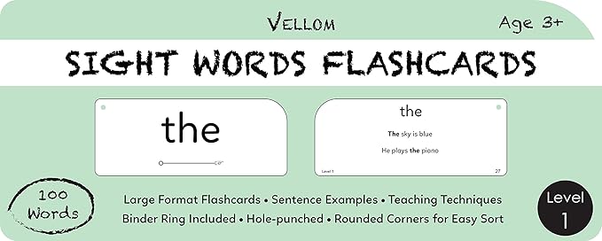 Vellom Sight Words Flashcards - Level 1 [100 Cards]