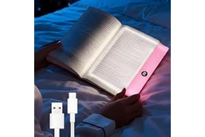 Flat Book Light, LED Transparent Booklights for Reading in Bed at Night, 3 Colors & Timer Dimmable Panel, Rechargeable Clear 