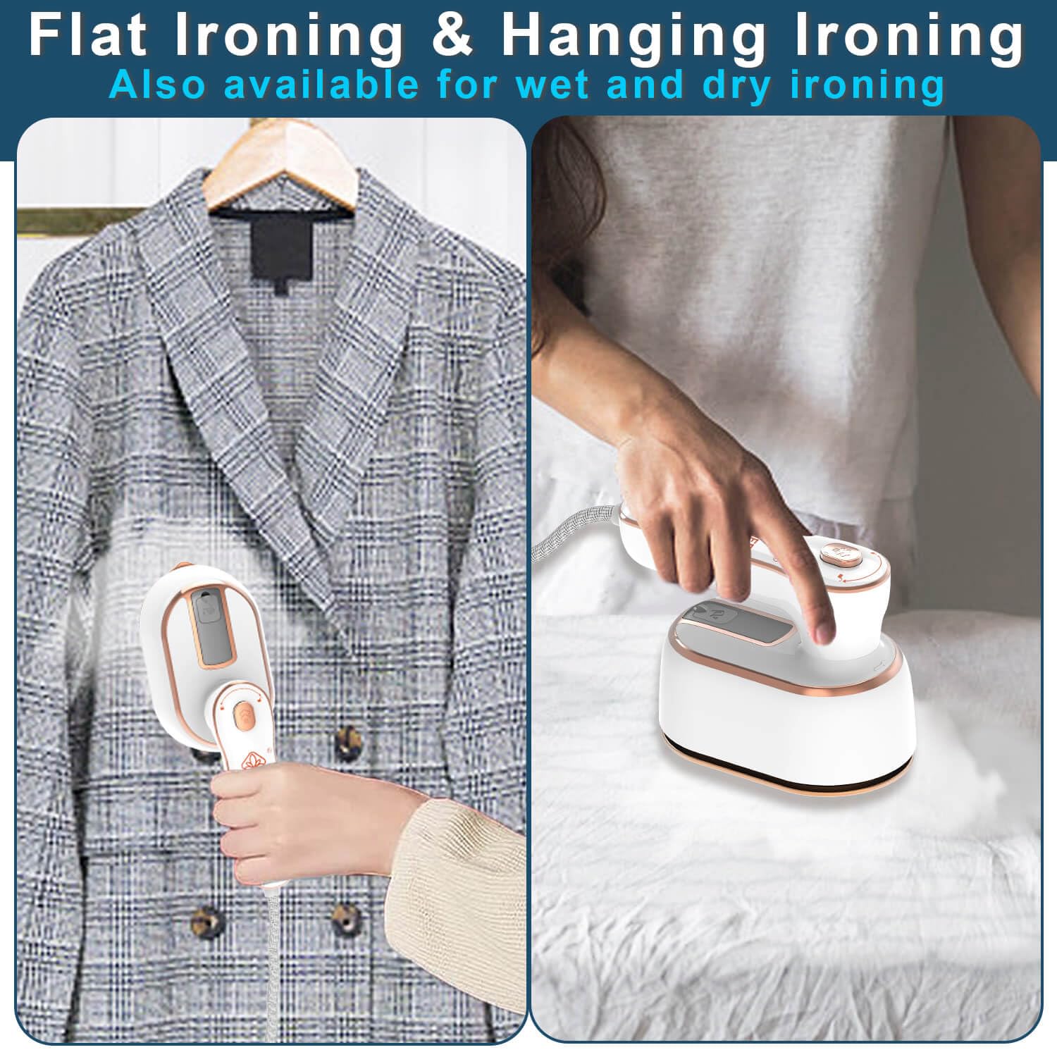 Portable Steamer for Clothes Travel Mini Steam Iron, 1300W 15S Fast Heat Up Handheld Steaming, 180 ° Rotating Foldable Small Garment Steamer Machine with Dry & Wet Ironing for Home Business (White)