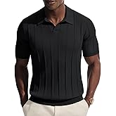 PJ PAUL JONES Mens Knit Polo Shirts V Neck Short Sleeve Casual Stylish Golf Shirt