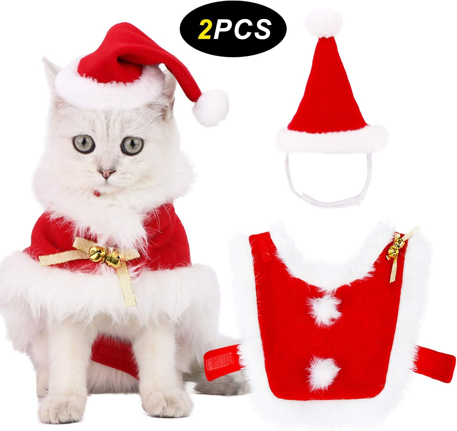 Legendog Christmas Cat Clothes,2PCS Pet Christmas Cloak Costume