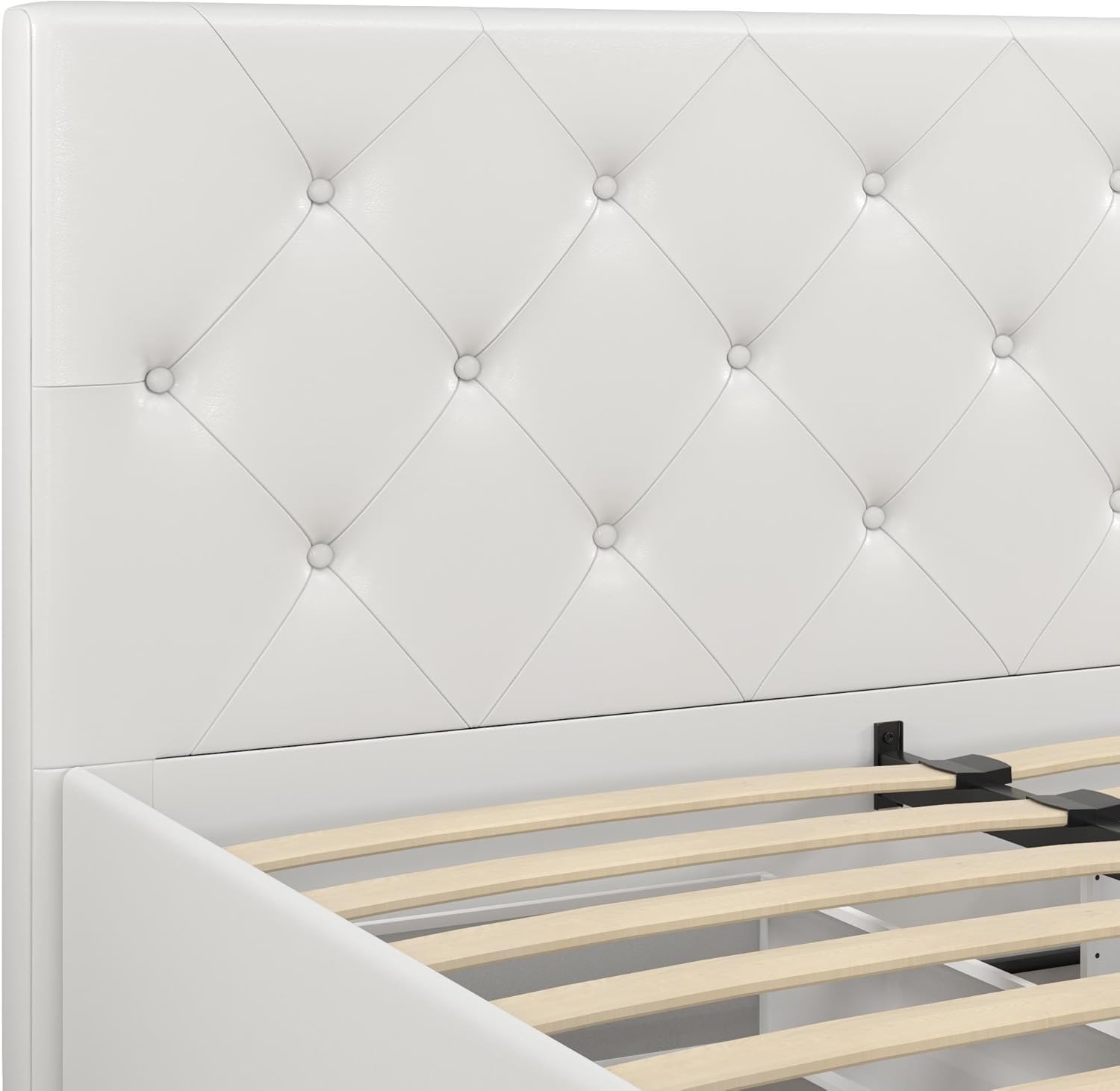 Amazon De Dhp Dakota Upholstered Platform Bed With Storage Drawers White Faux Leather Queen