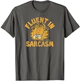 Garfield Fluent in Sarcasm Distressed Cartoon Cat T-Shirt