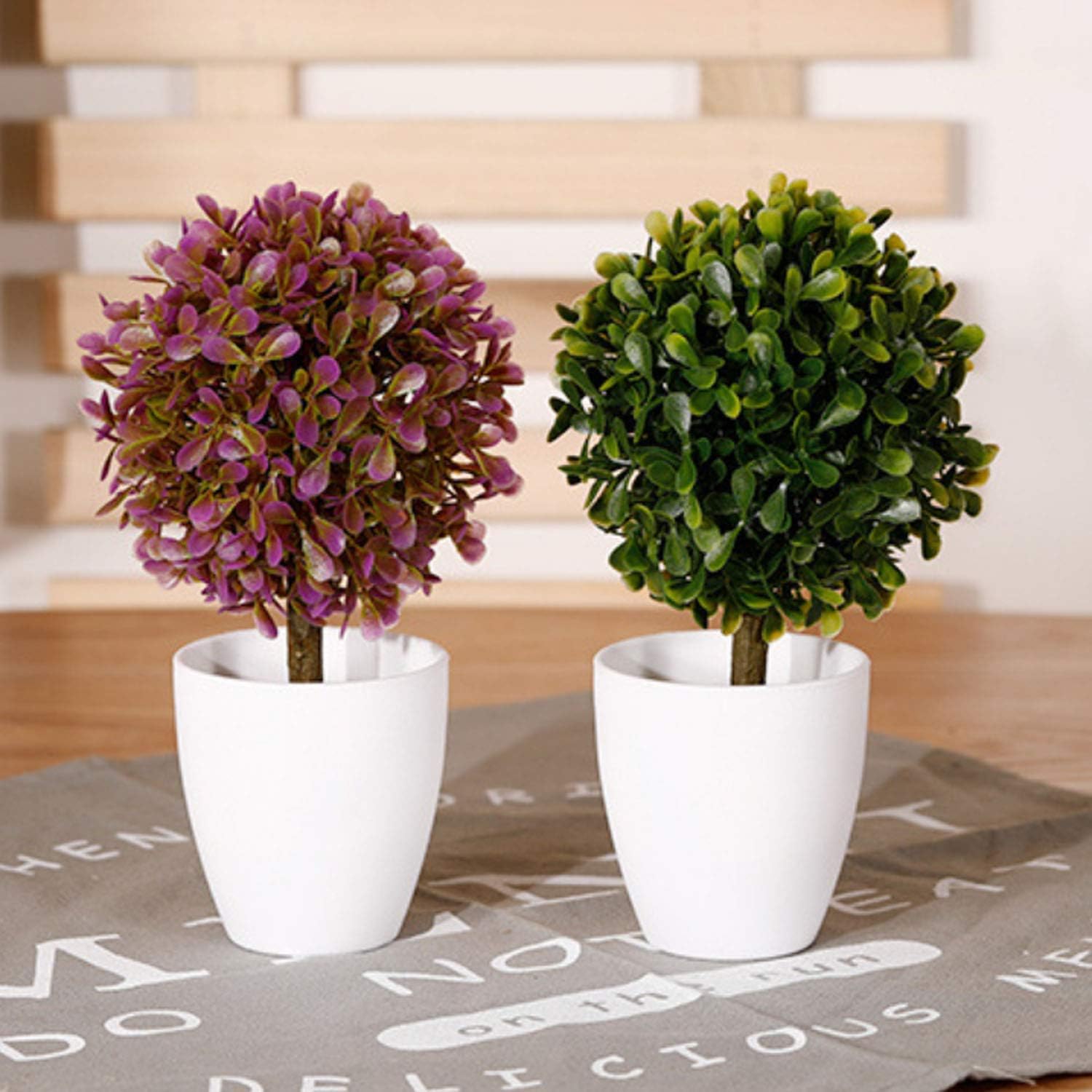 FagusHome 8" Artificial Plants Potted Artificial Boxwood Topiary Tree Artificial Ball Shaped Tree Fake Fresh Green Grass Flower in White Plastic Pot for Home Décor – Set of 5 (B) -