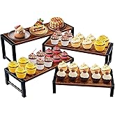 NANXITU 4 Pcs Wood Risers Display Stand, 4 Tier Cupcake Holder with Metal Frame Wooden Risers for Table Display, Perfume Collectibles Organizer Shelf, Tiered Riser for Vendors, Buffet Risers for Food Desserts Party Decor