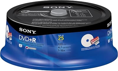 Sony 25DPR47PP DVD+R Recordable Ink-Jet Printable Disc Spindle 25 Pack