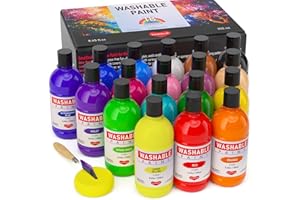 Smallbudi 18 Colors Large Washable Paint Set for Kid (8.45oz,250 ml), Bulk Paint Supplies Non Toxic Children Tempera Paint for Art, Craft, DIY, Poster & Finger Paint, Face, School Home Classroom Party
