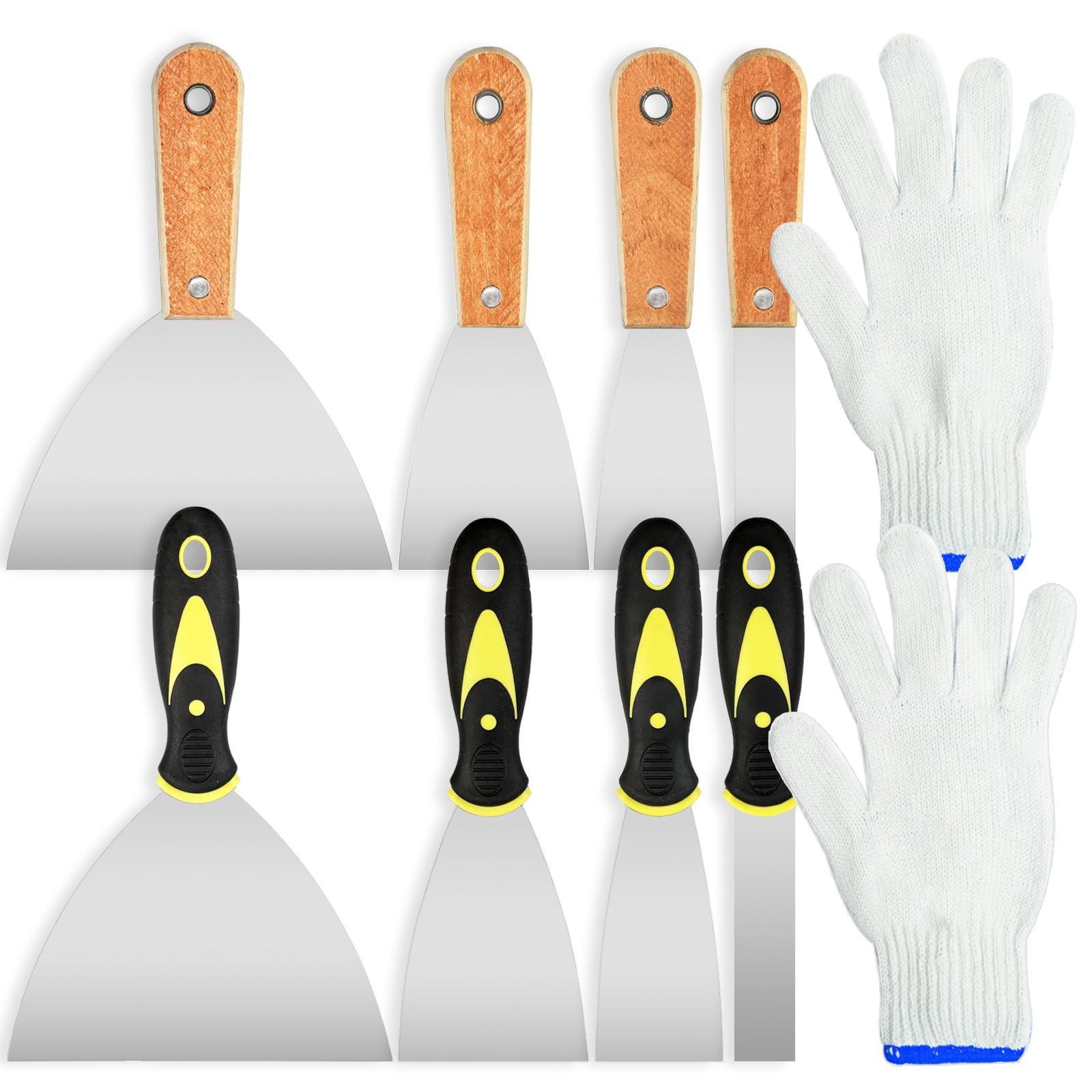 8Pack Wallpaper Scraper Tool Set with Gloves, Wallpaper Steamer, Wallpaper Remover, 1/2/3/6 Inch Heavy Duty Wall Paper Scraper for Wall Repair, Advertisement Removal, Floor Cleaning