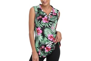 Viracy Women's Zip Up Golf Workout Tank Tops Sleeveless Quick Dry Athletic Polo Shirts
