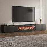 TAMUNE 109 Inch Electric Fireplace TV Stand for 100+ Inch TV, Extra Wide Fireplace Entertainment Center with 46" Large Fireplace and 12-Color LED Lights, Modern Media Console with 2 Drawers, Black