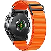 QuickFit 22mm Nylon Watch Band for Garmin Tactix 8 47mm / Garmin Descent G2/Fenix 8/Fenix 8 Solar 47mm/Fenix E/Fenix 7/Fenix 7 Pro/Fenix 6 Pro/Fenix 6/Fenix 5 Plus, Nylon Trail Loop Strap, Orange
